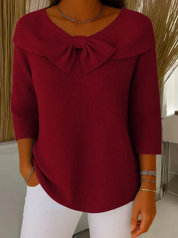 Cordwyn | Women's Bow Detail Ribbed Knit Sweater