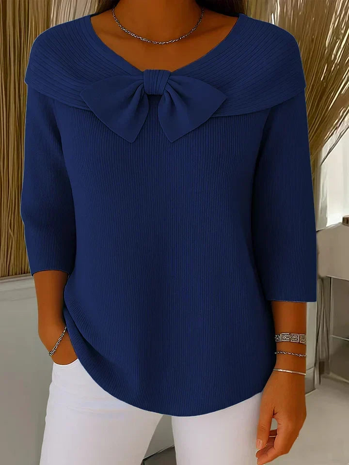 Cordwyn | Women's Bow Detail Ribbed Knit Sweater