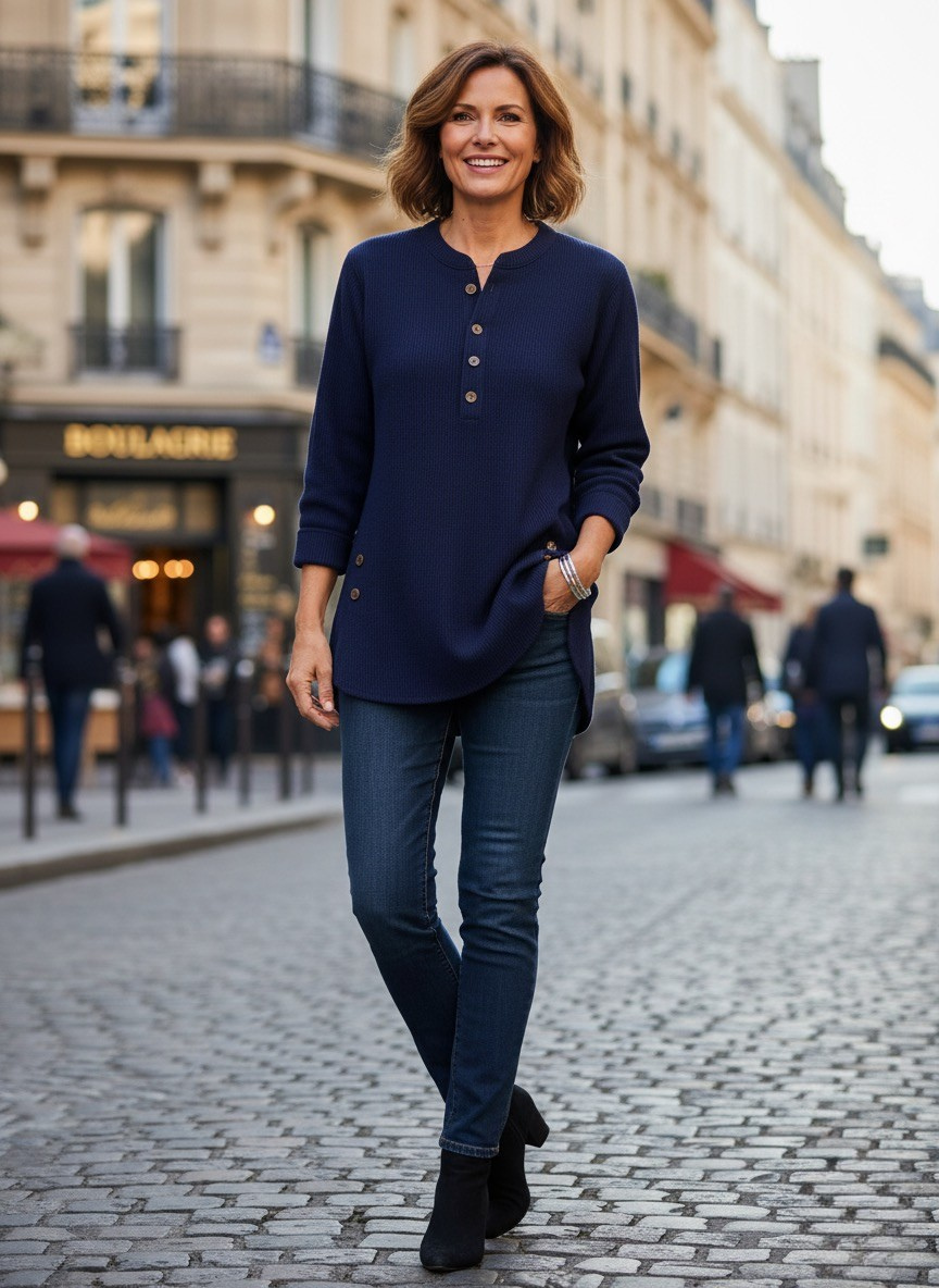Cressida | Women's Relaxed Fit Henley Tunic Sweater
