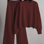 Women's Ribbed Knit Sweater and Wide-Leg Pants Set