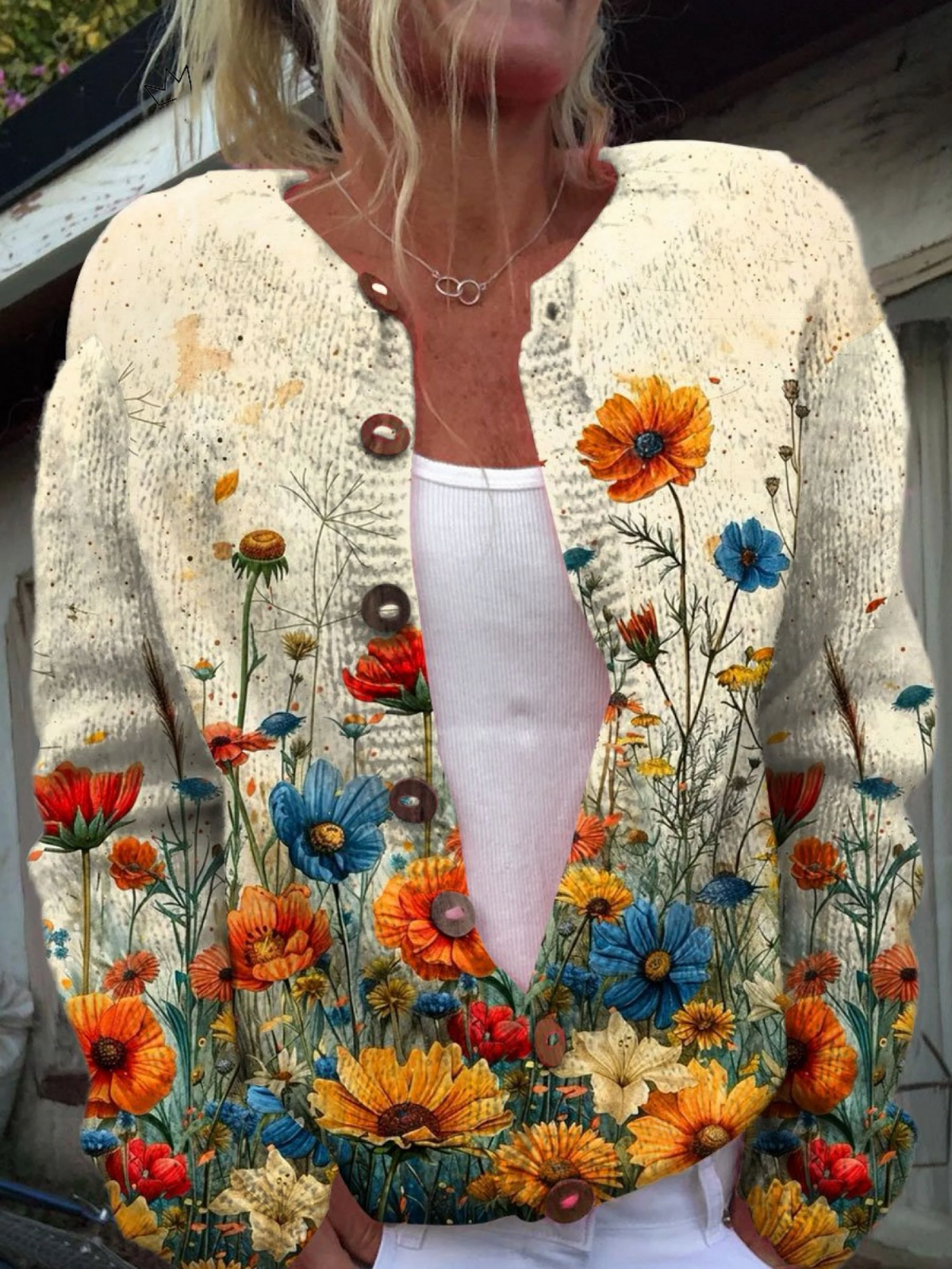 Dawnara | Women's Floral Print Open Front Cardigan Sweater