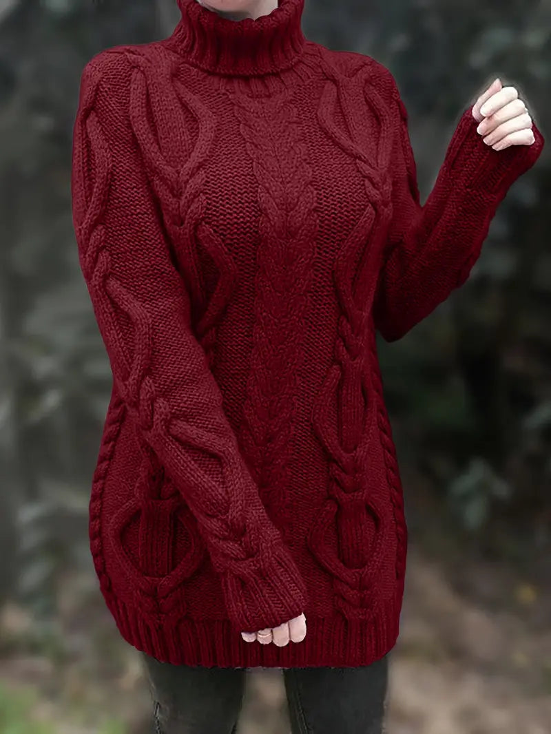 Devna | Women's Oversized Cable Knit Turtleneck Sweater