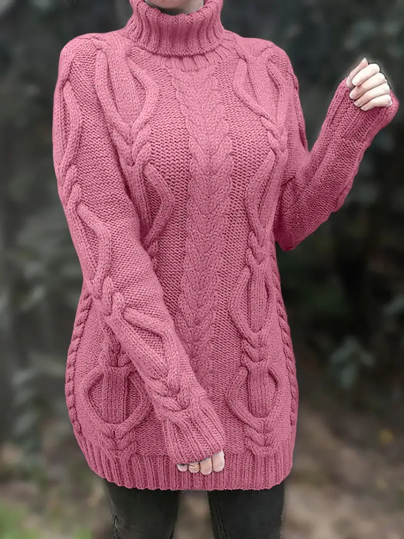 Devna | Women's Oversized Cable Knit Turtleneck Sweater