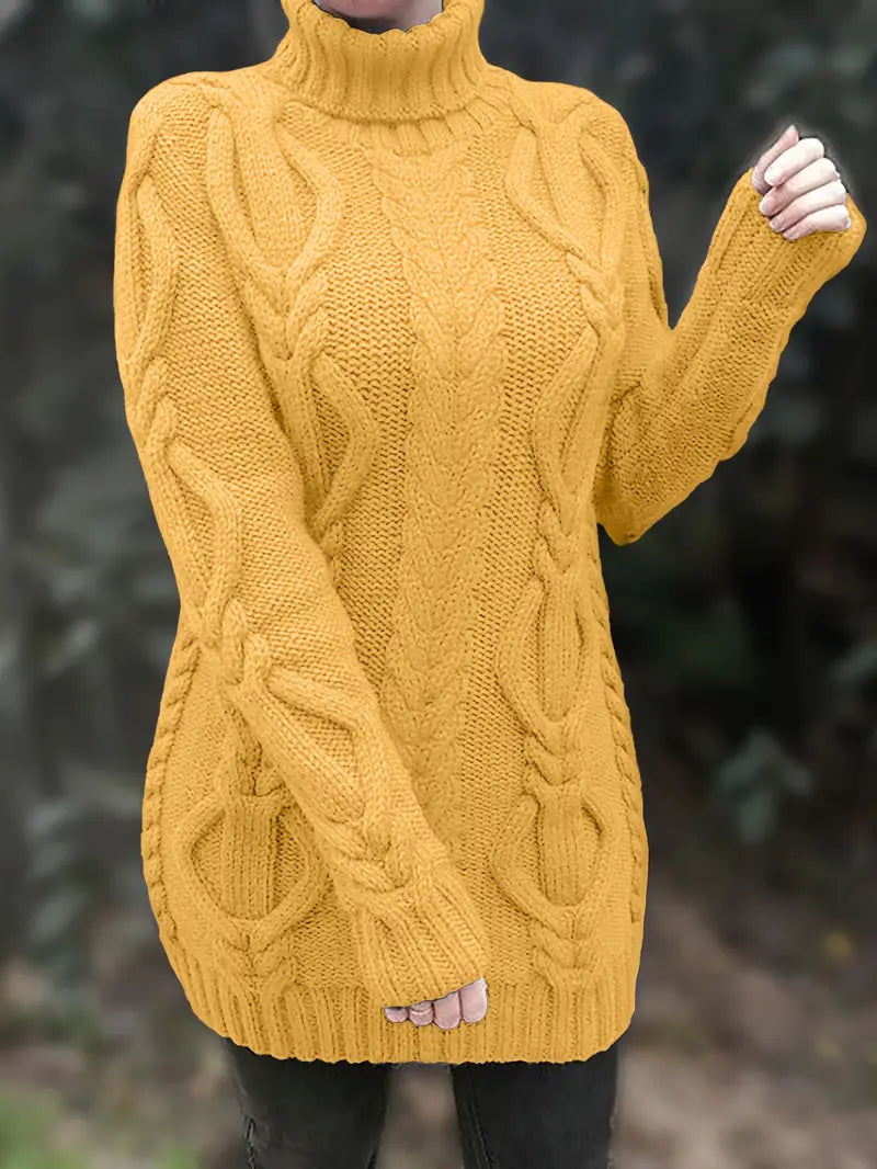 Devna | Women's Oversized Cable Knit Turtleneck Sweater