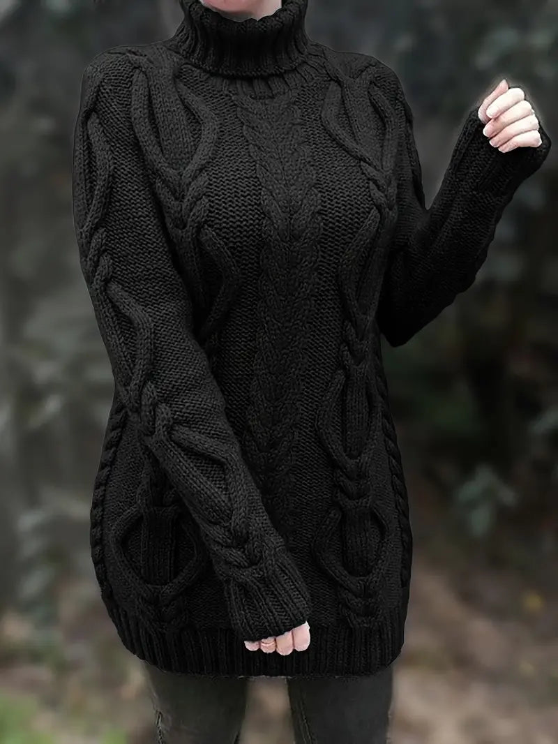 Devna | Women's Oversized Cable Knit Turtleneck Sweater