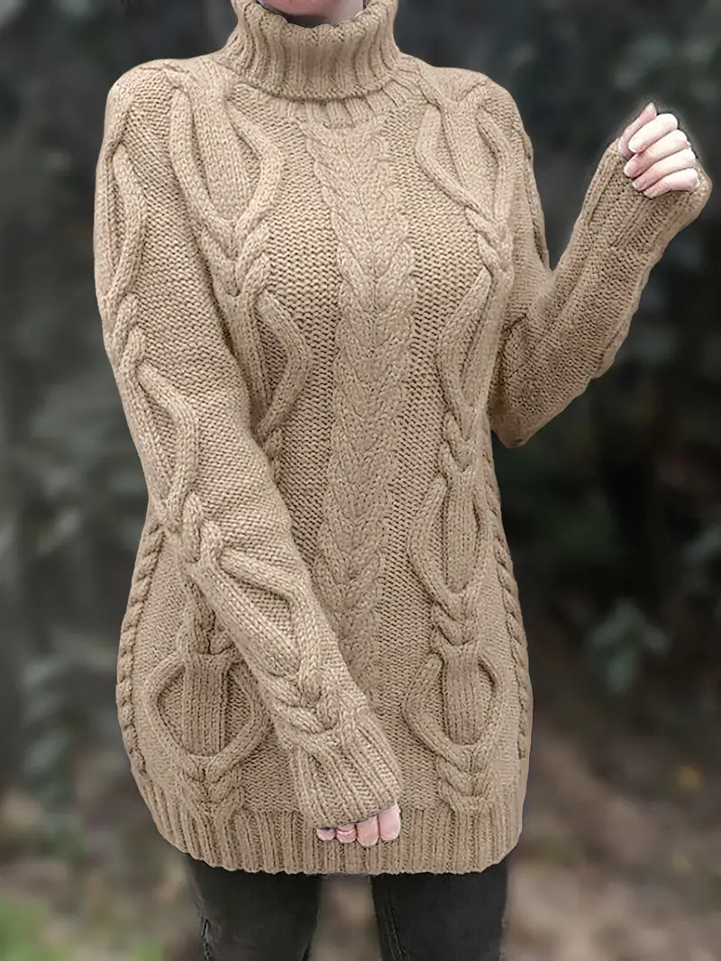 Devna | Women's Oversized Cable Knit Turtleneck Sweater