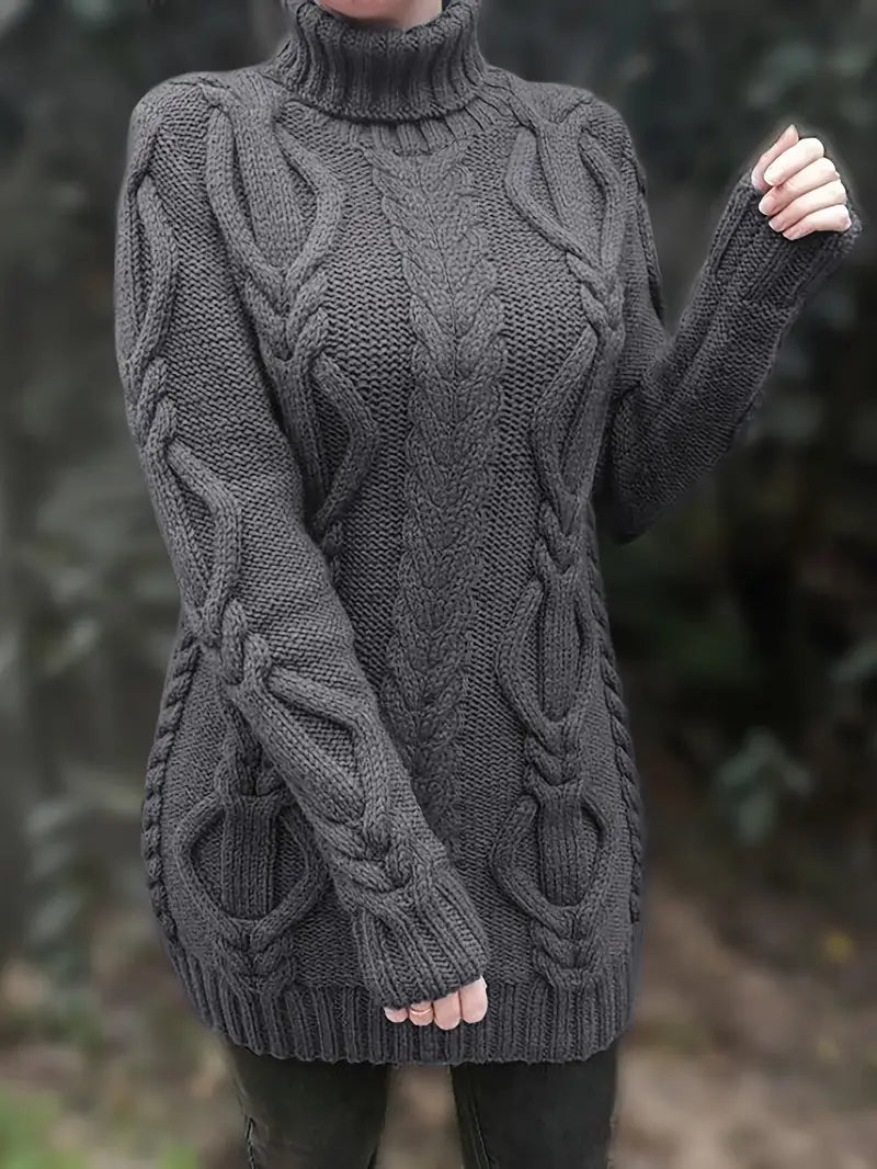 Devna | Women's Oversized Cable Knit Turtleneck Sweater