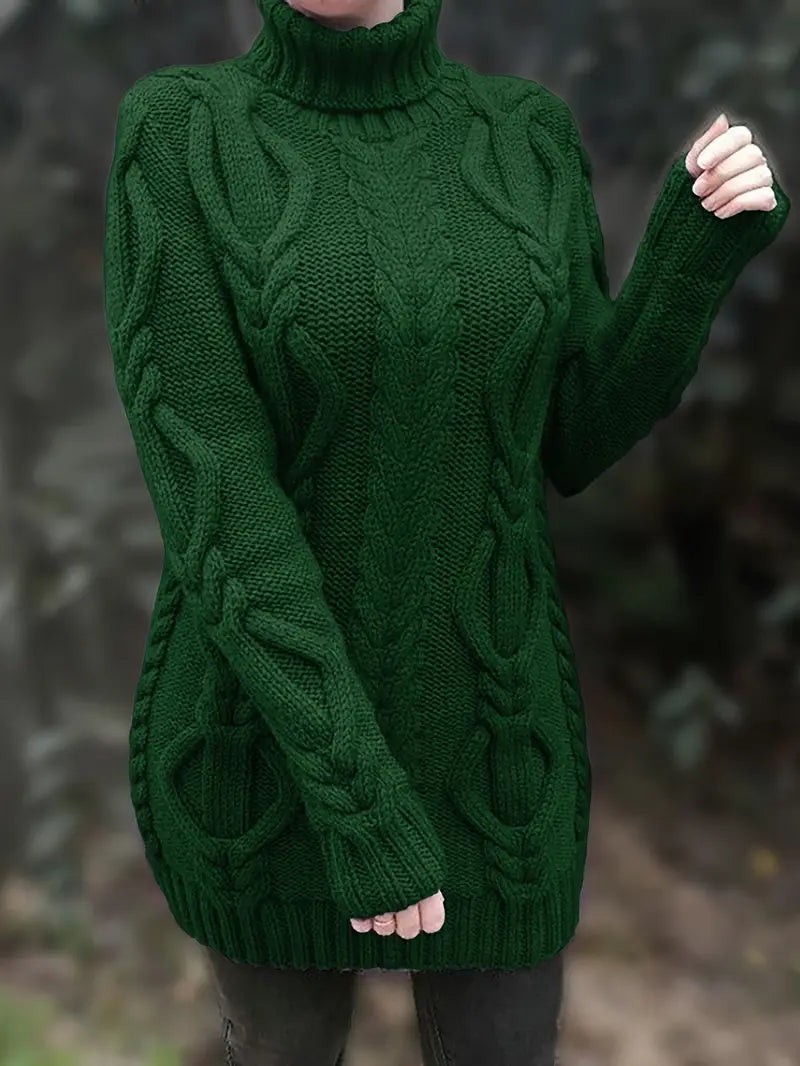 Devna | Women's Oversized Cable Knit Turtleneck Sweater