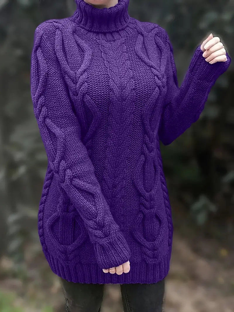 Devna | Women's Oversized Cable Knit Turtleneck Sweater