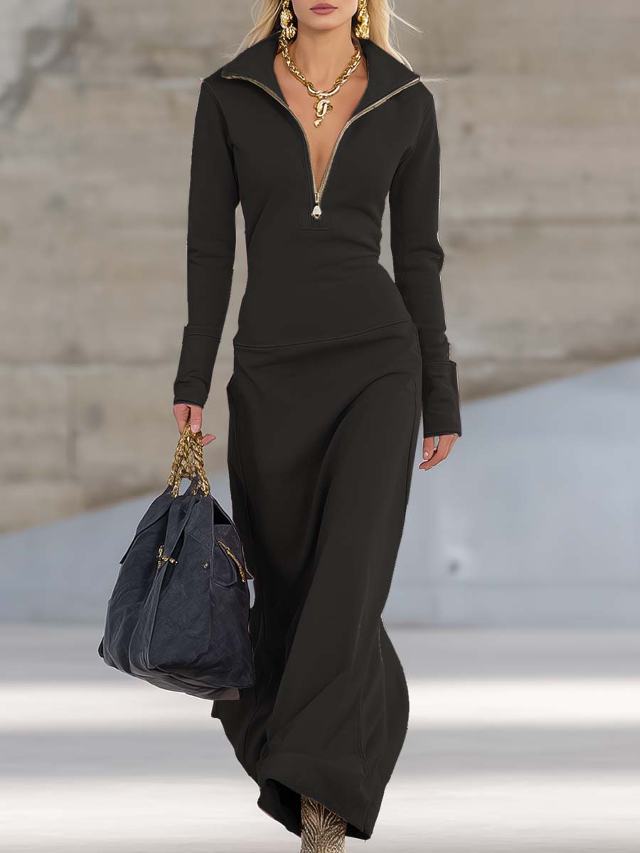 Women's Hooded Zip Front Maxi Dress