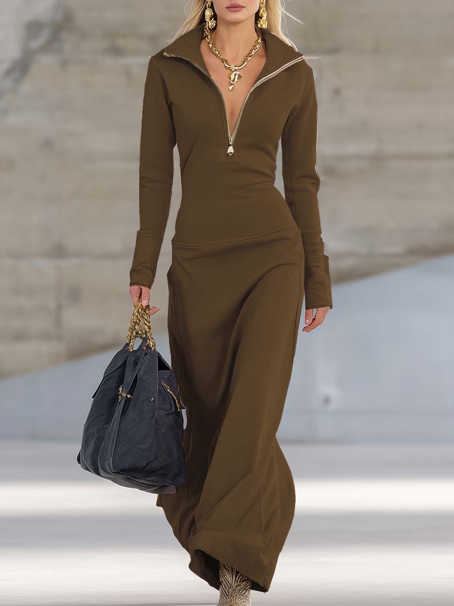 Women's Hooded Zip Front Maxi Dress