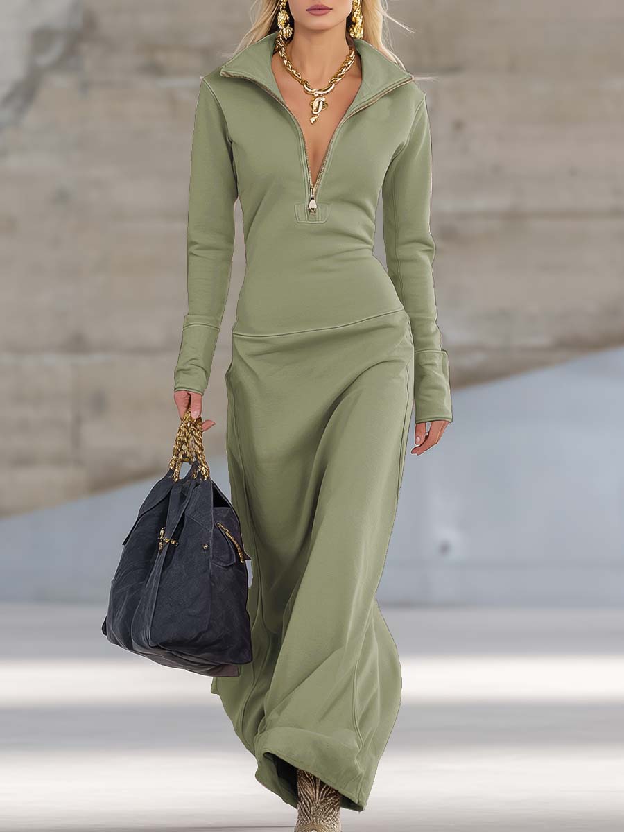 Women's Hooded Zip Front Maxi Dress