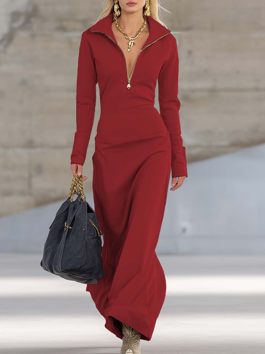 Women's Hooded Zip Front Maxi Dress