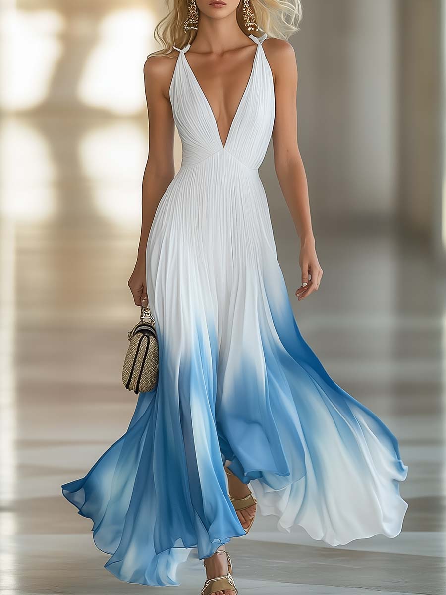 Women's V-Neck Gradient Maxi Dress