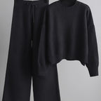 Women's Ribbed Knit Sweater and Wide-Leg Pants Set