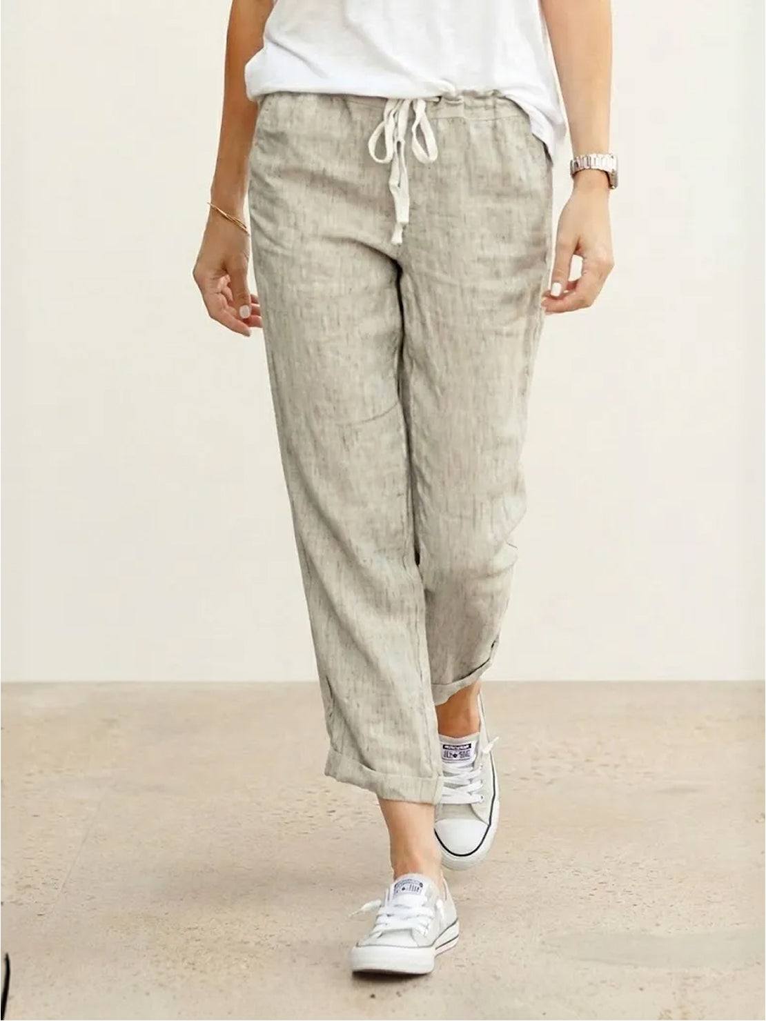 Women's Relaxed Drawstring Waist Wide Leg Casual Pants