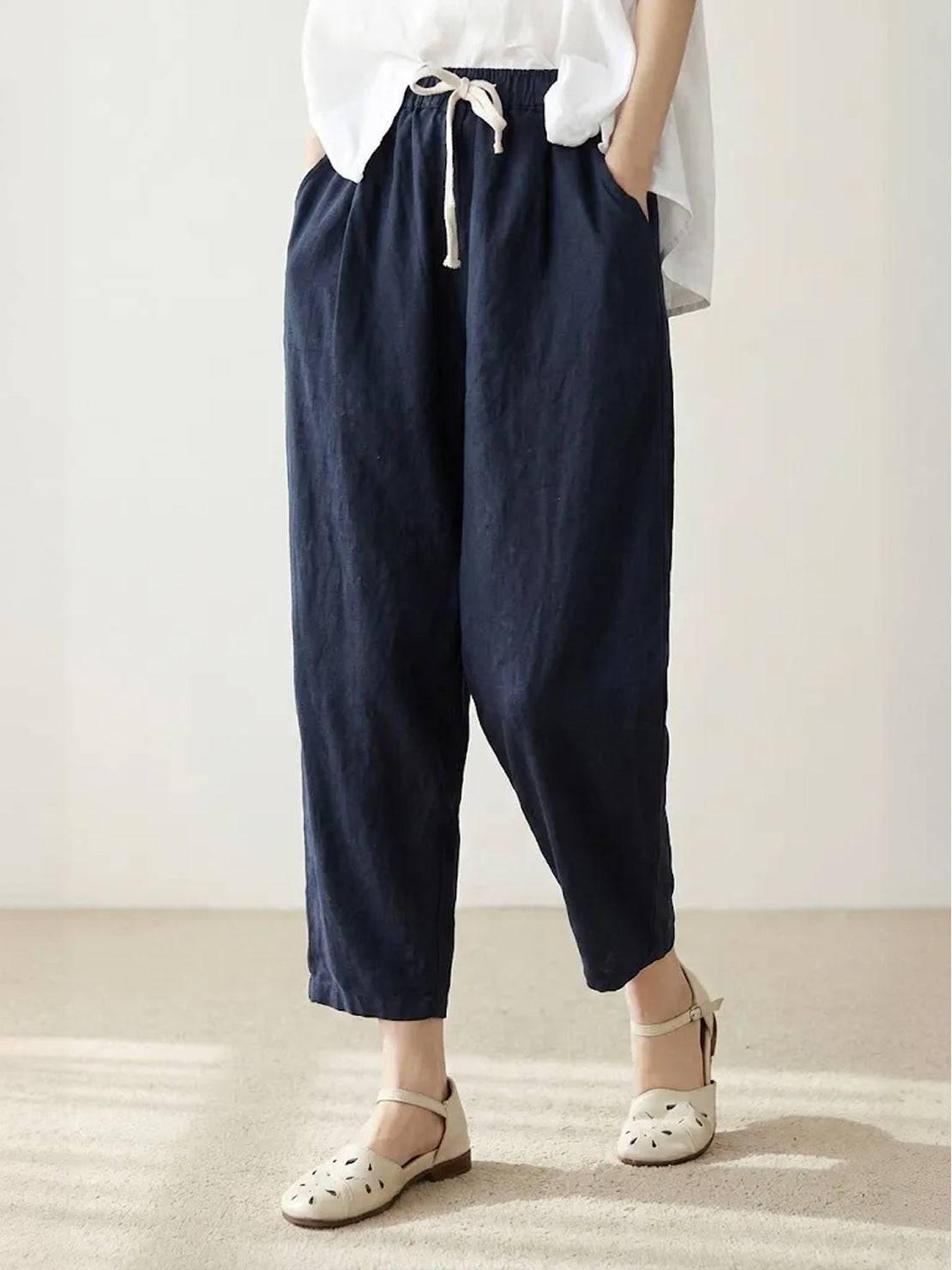 Women's Relaxed Drawstring Waist Wide Leg Casual Pants