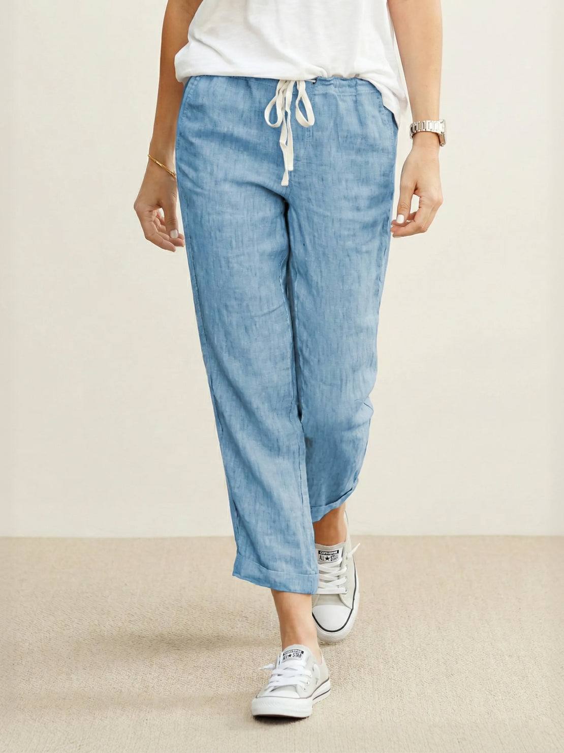 Women's Relaxed Drawstring Waist Wide Leg Casual Pants