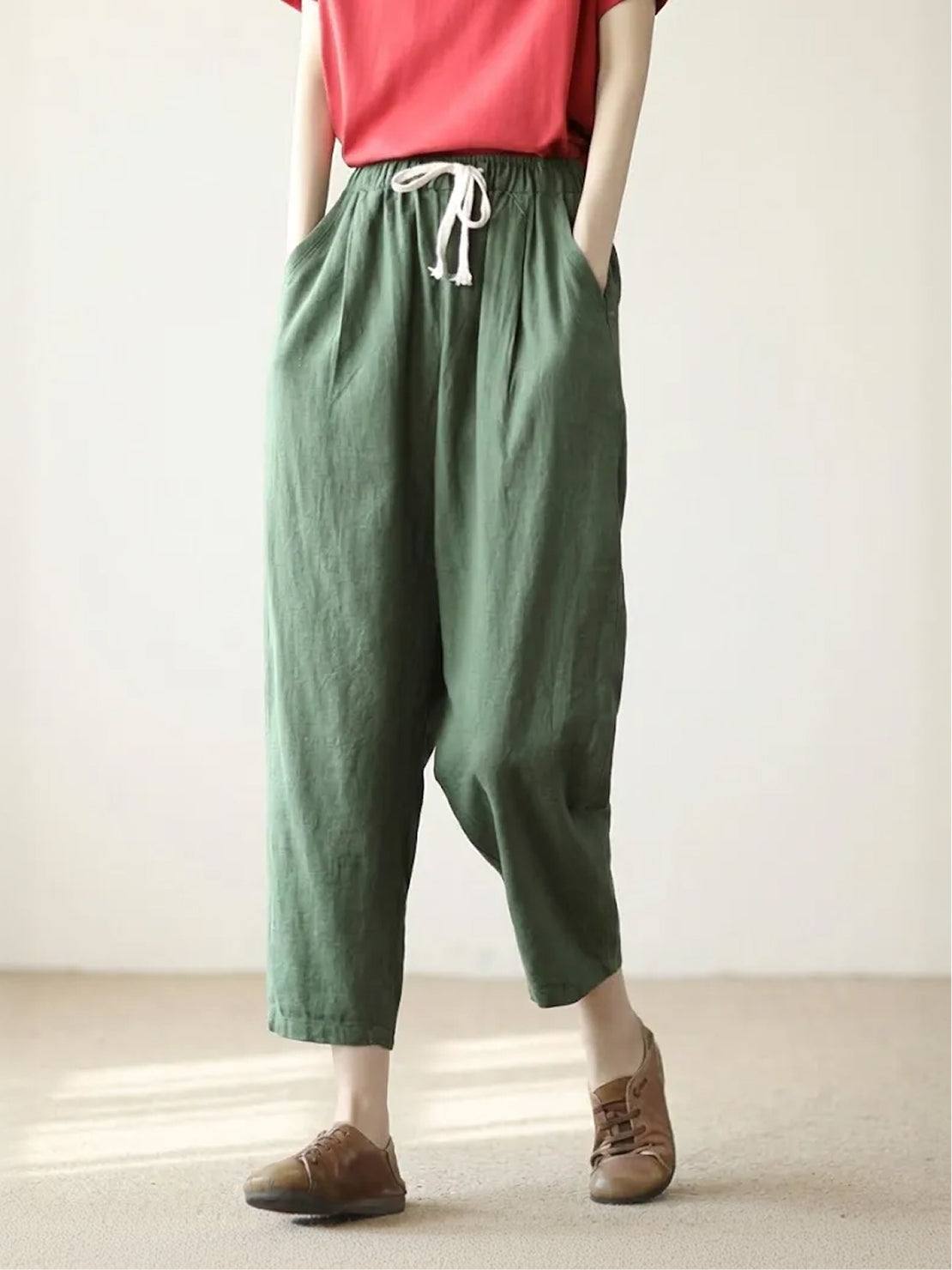 Women's Relaxed Drawstring Waist Wide Leg Casual Pants