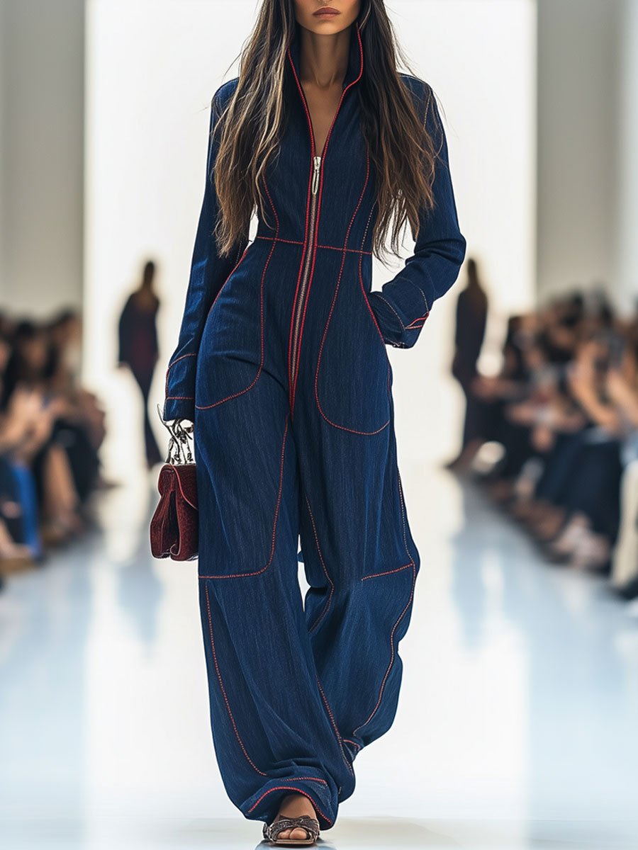 Women's Wide Leg Long Sleeve Jumpsuit