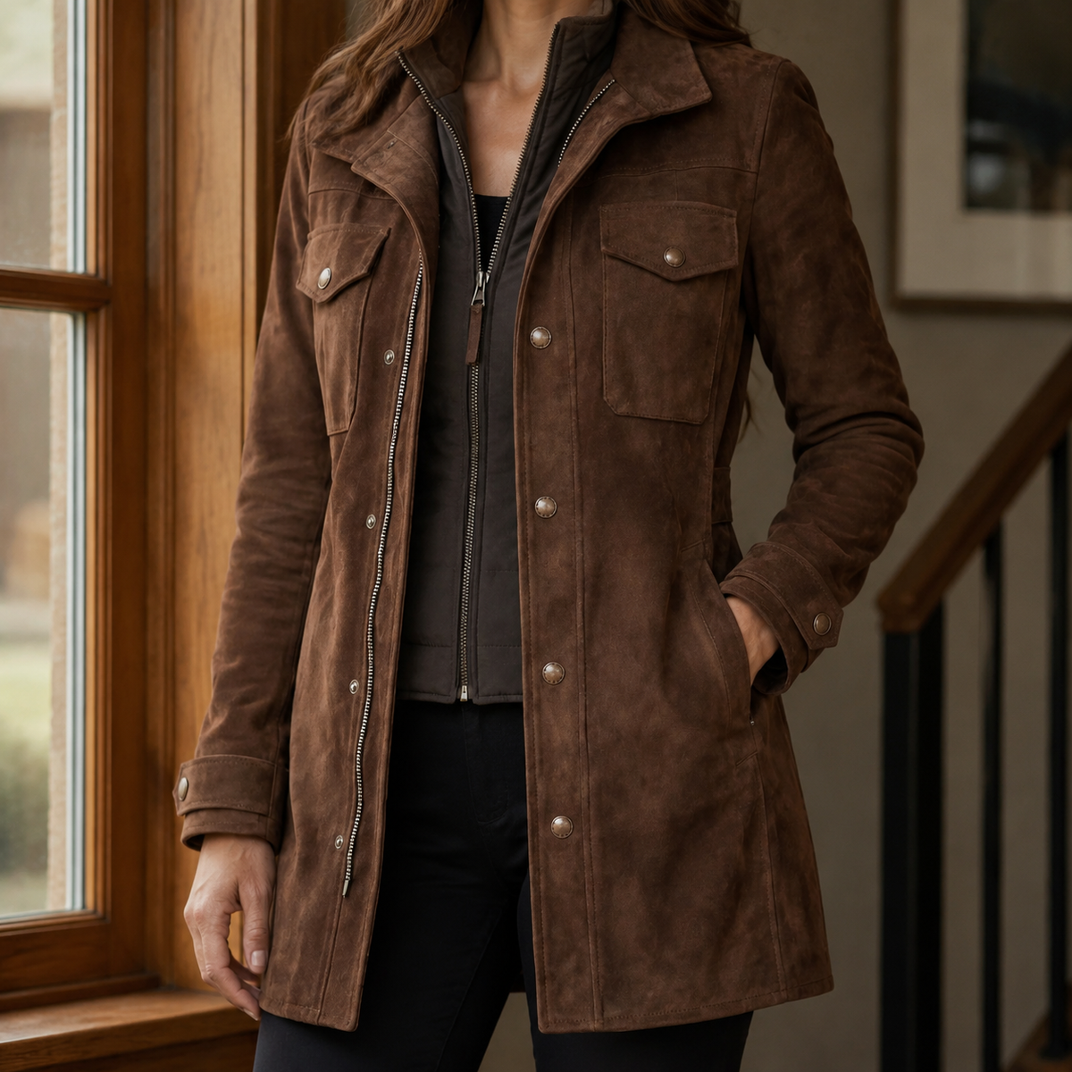 Women's Longline Suede Utility Jacket