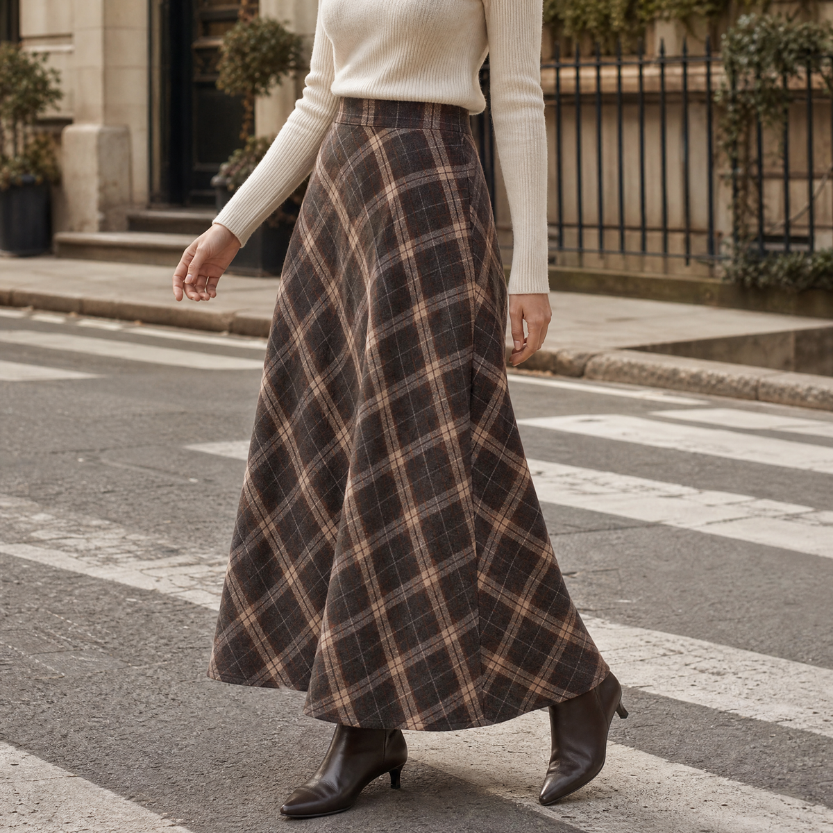 Women's High Waist Plaid A-Line Skirt