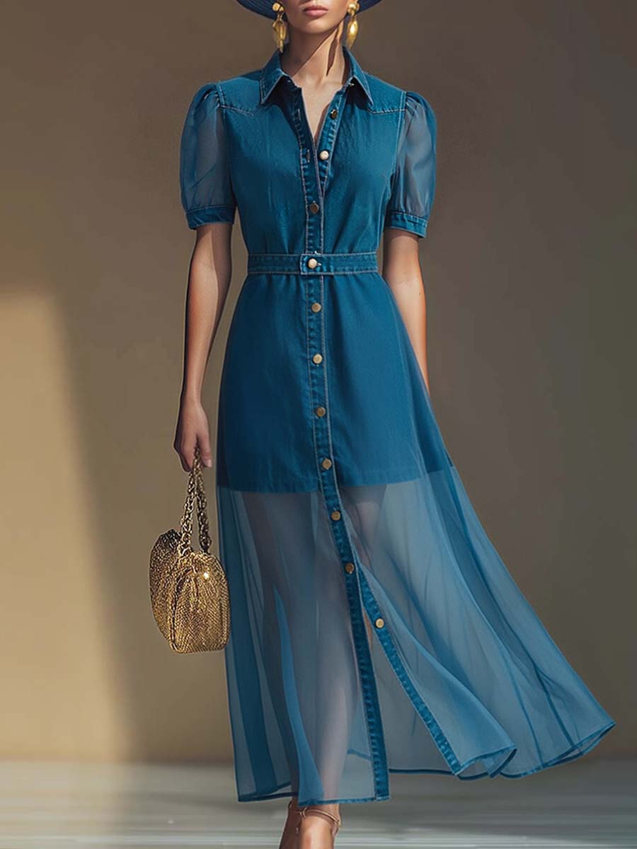Women's Button Front V-Neck Maxi Dress