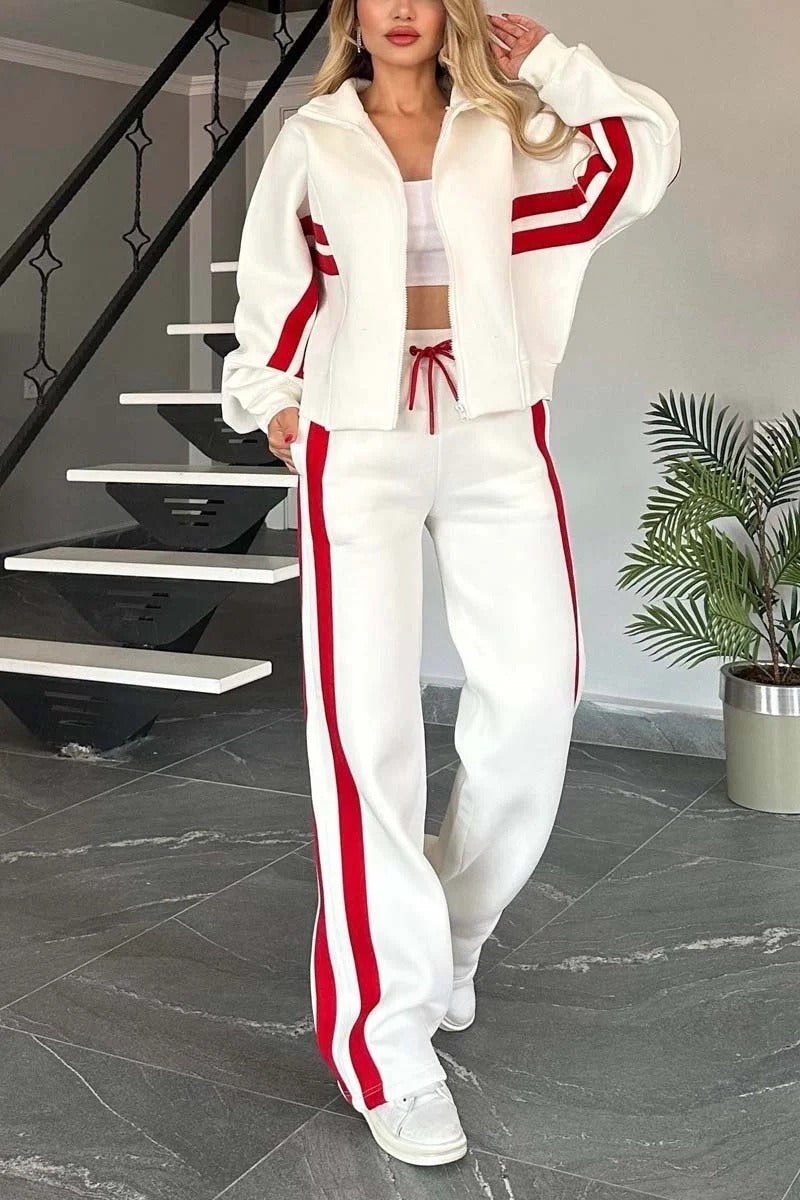 Women's Striped Zip Up Track Suit Set