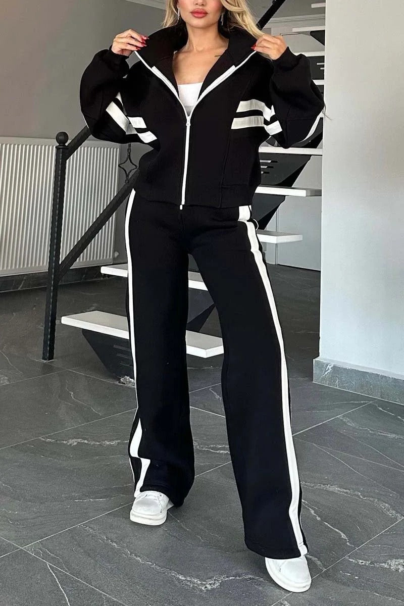 Women's Striped Zip Up Track Suit Set