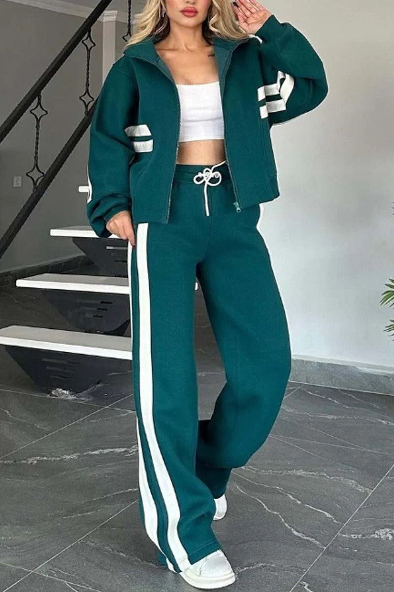 Women's Striped Zip Up Track Suit Set