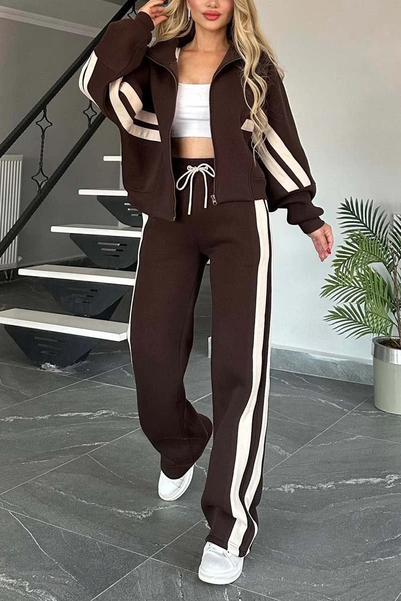 Women's Striped Zip Up Track Suit Set