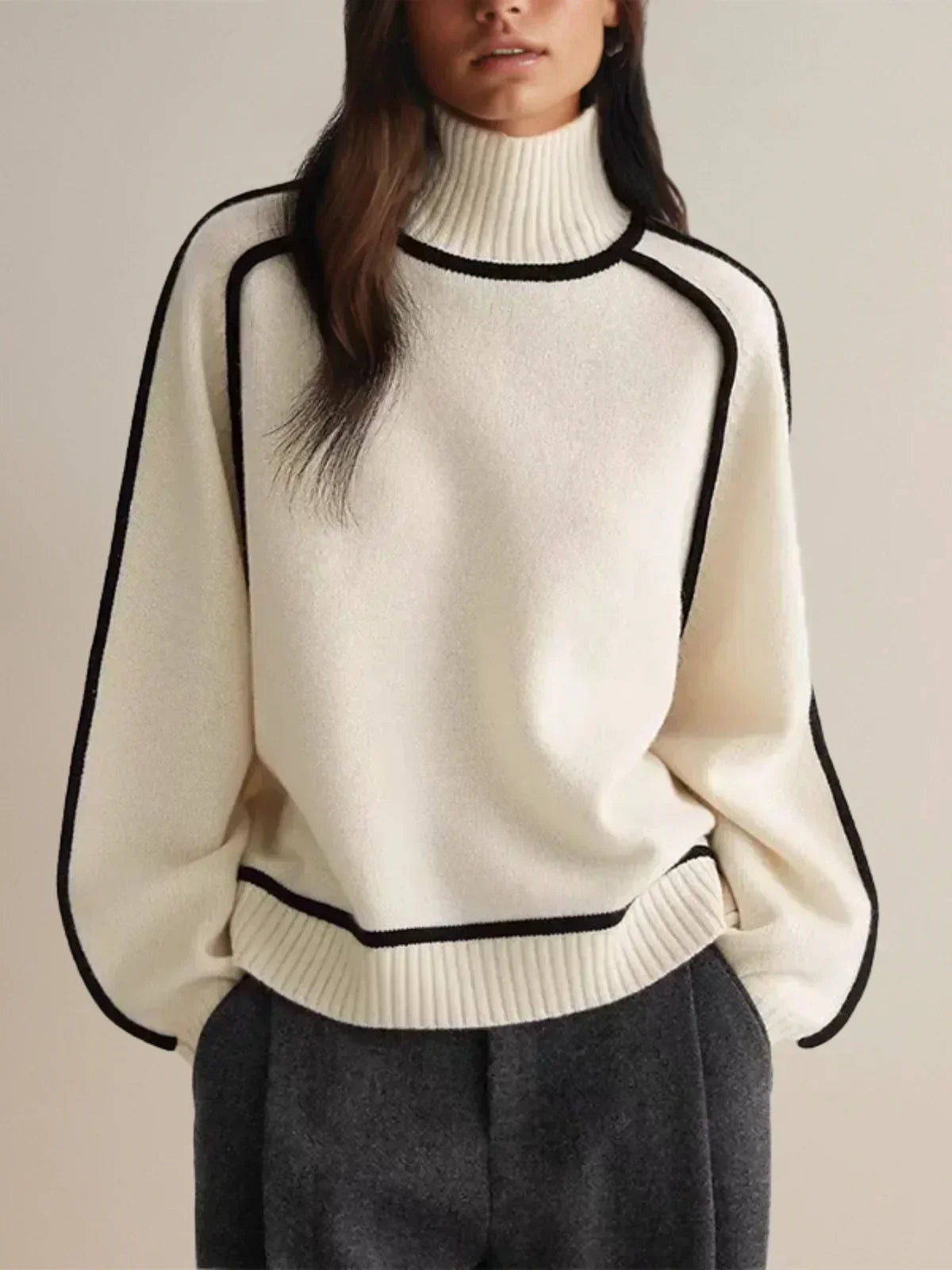 Mervyn | Women's Turtleneck Sweater with Contrast Piping