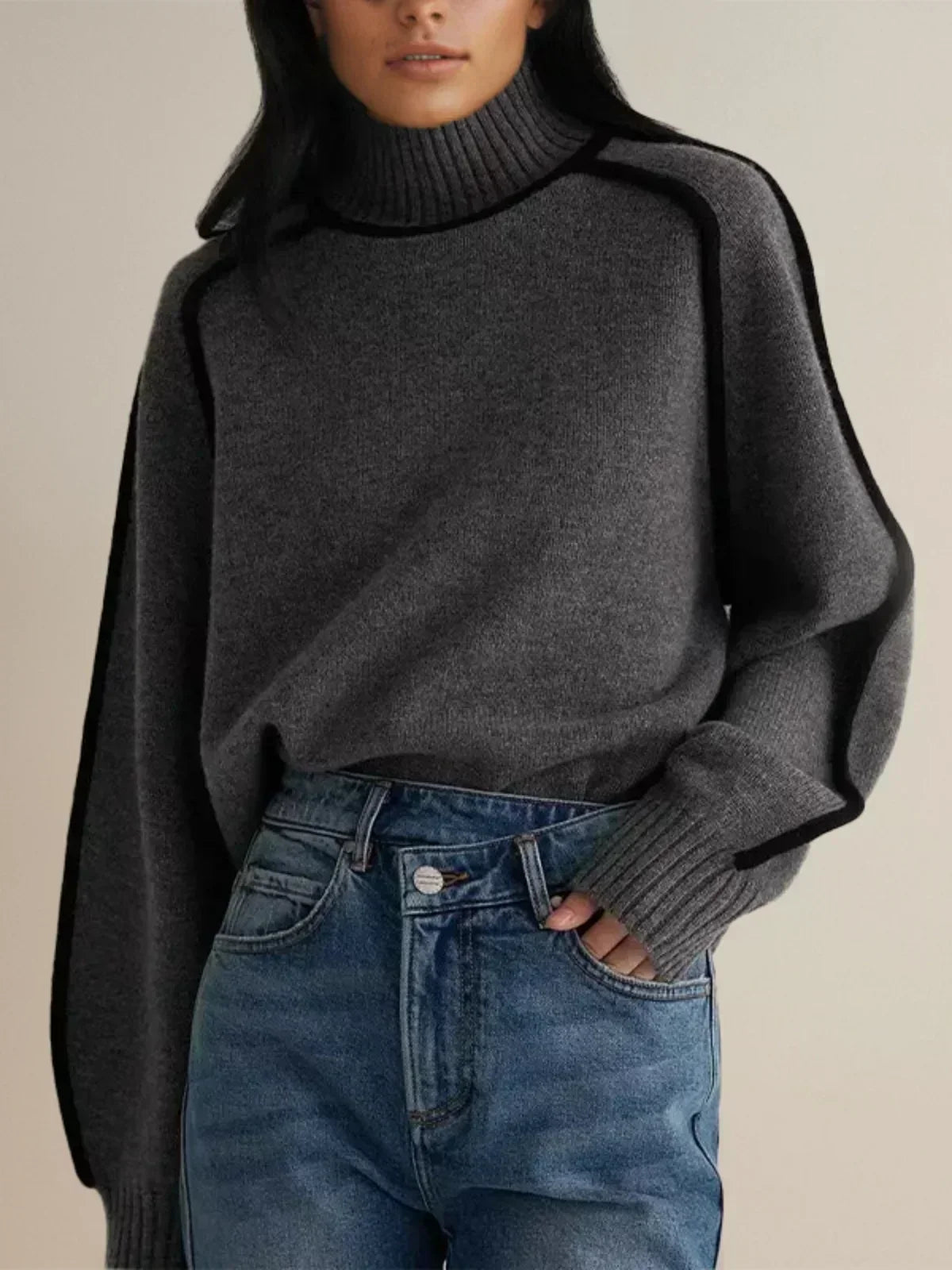 Mervyn | Women's Turtleneck Sweater with Contrast Piping