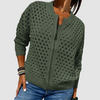 Orvyn | Women's Hollow Knit Zip-Up Cardigan