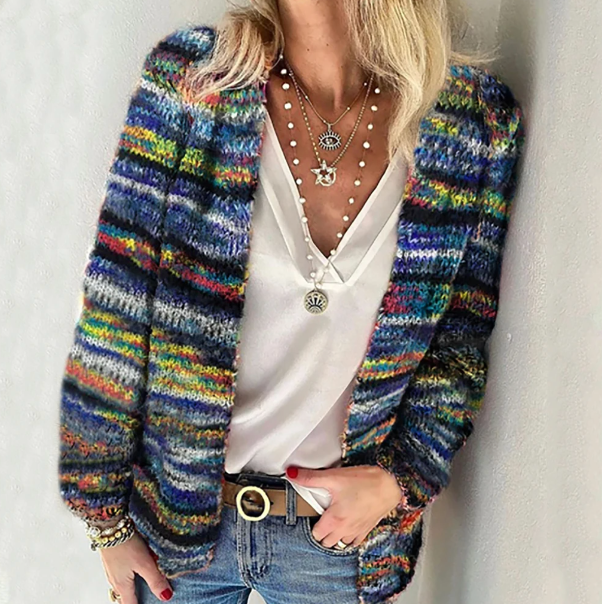 Pemba | Women's Multicolor Open Front Knit Cardigan