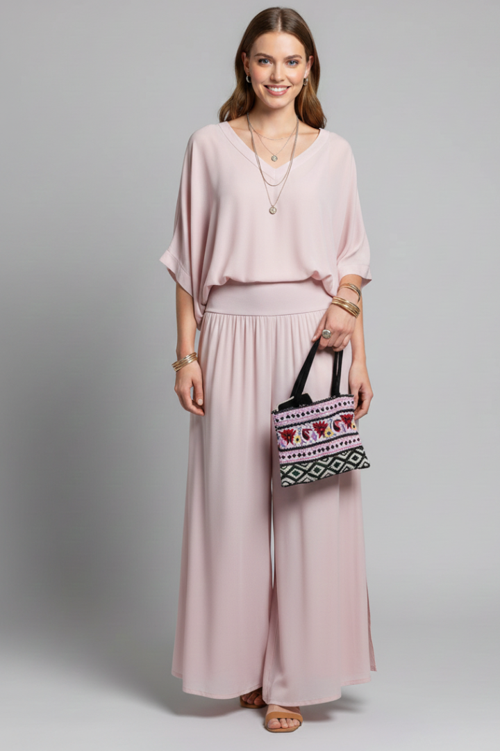 Women's V-Neck Wide Leg Set