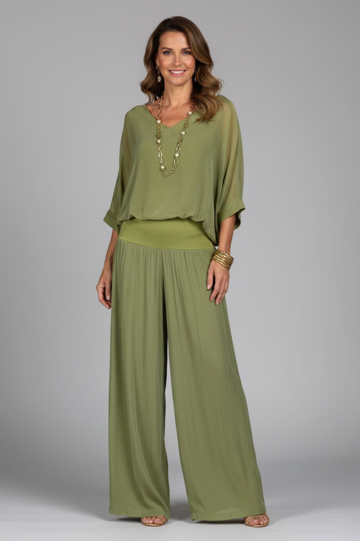 Women's V-Neck Wide Leg Set