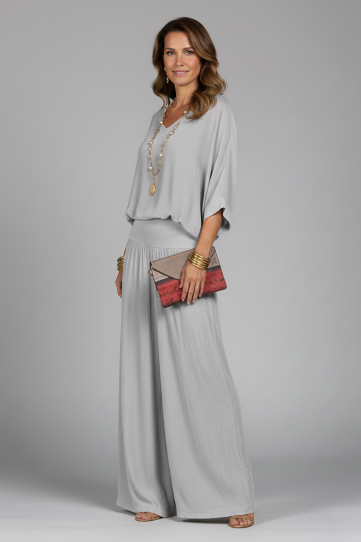 Women's V-Neck Wide Leg Set