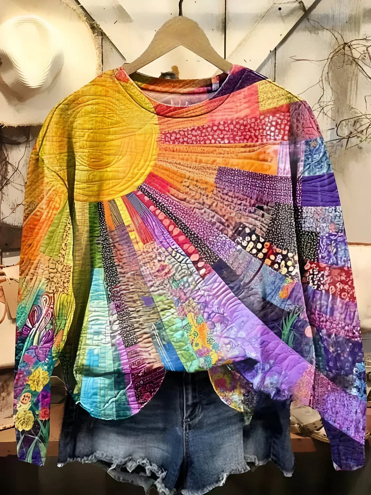 Women's Sunburst Pattern Knit Sweater
