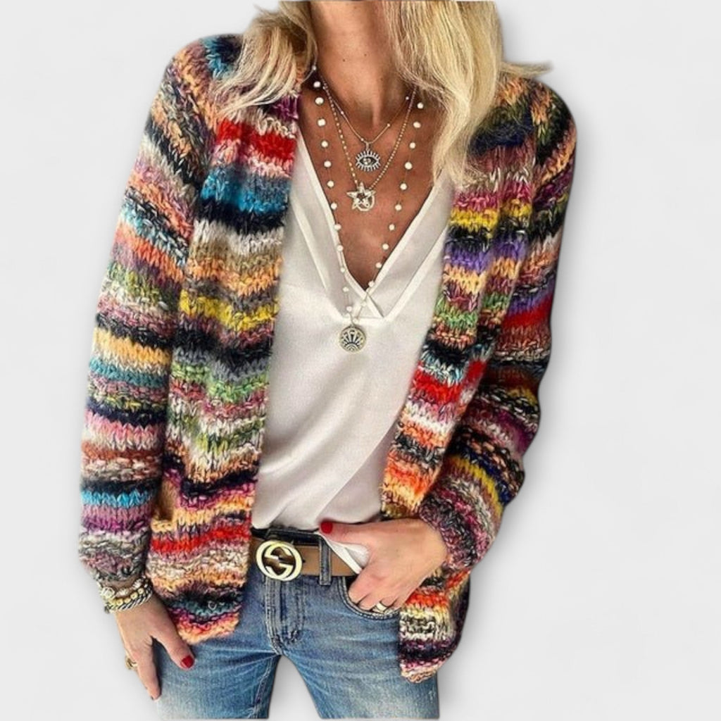 Roswen | Women's Multicolor Open-Front Knit Cardigan