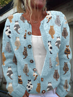 Solvara | Women's Cat Print Button-Front Cardigan