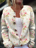 Solvira | Women's Floral Knit Button-Up Cardigan