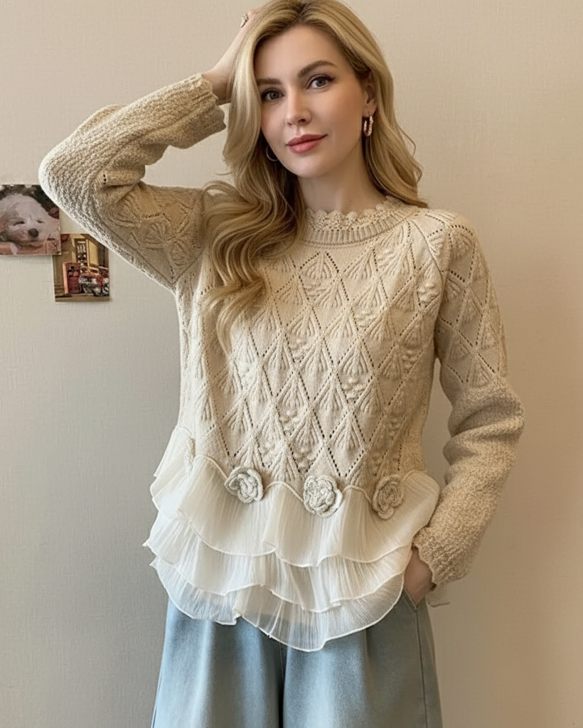 Soraya | Women's Cable Knit Ruffle Hem Sweater