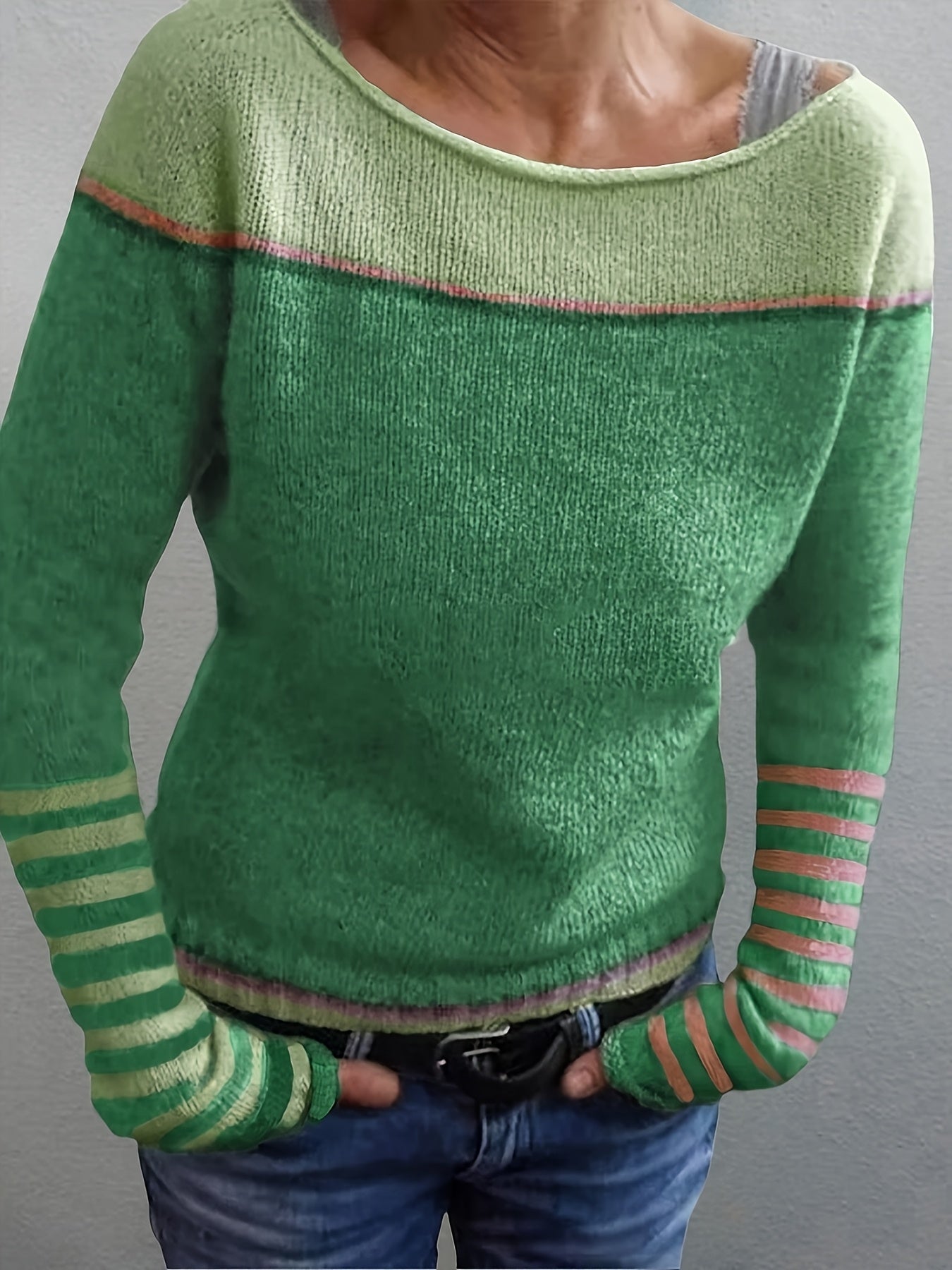 Tavitha | Women's Striped Boat Neck Knit Sweater