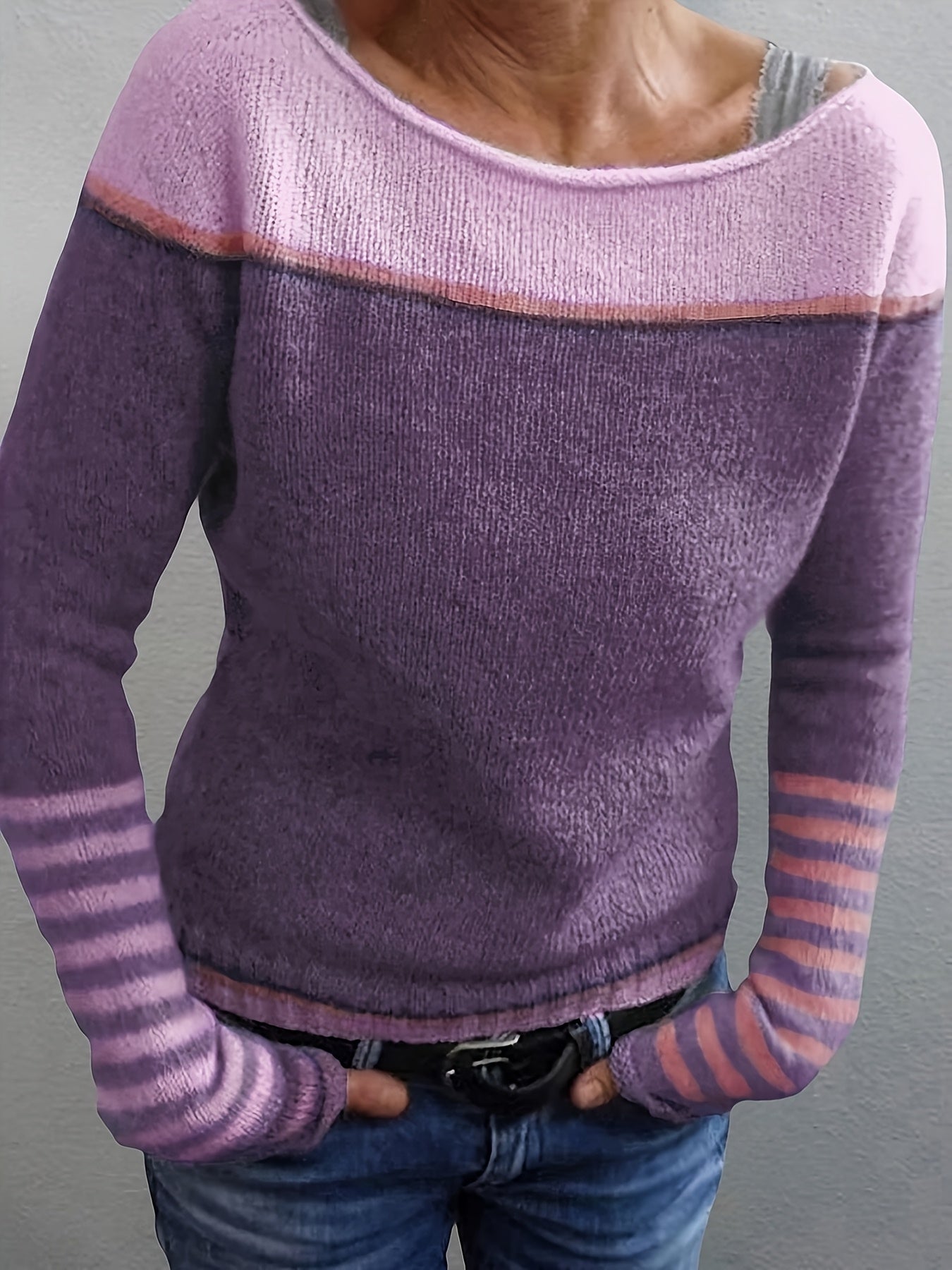 Tavitha | Women's Striped Boat Neck Knit Sweater