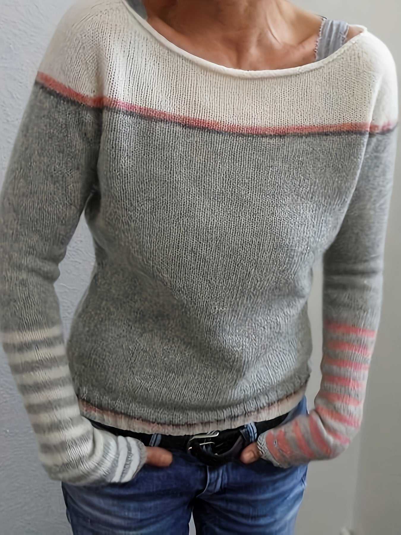Tavitha | Women's Striped Boat Neck Knit Sweater