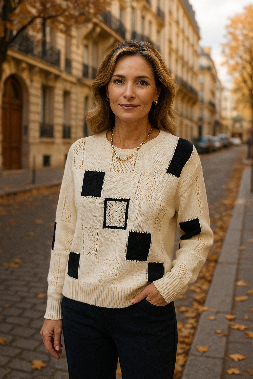 Thessaly | Women's Patchwork Knit Pullover Sweater