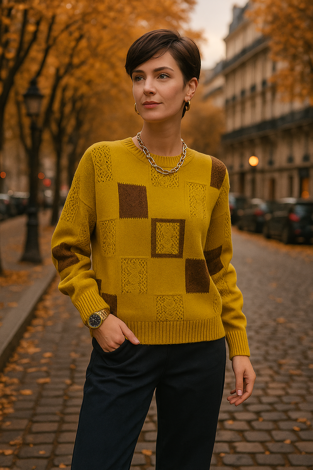 Thessaly | Women's Patchwork Knit Pullover Sweater