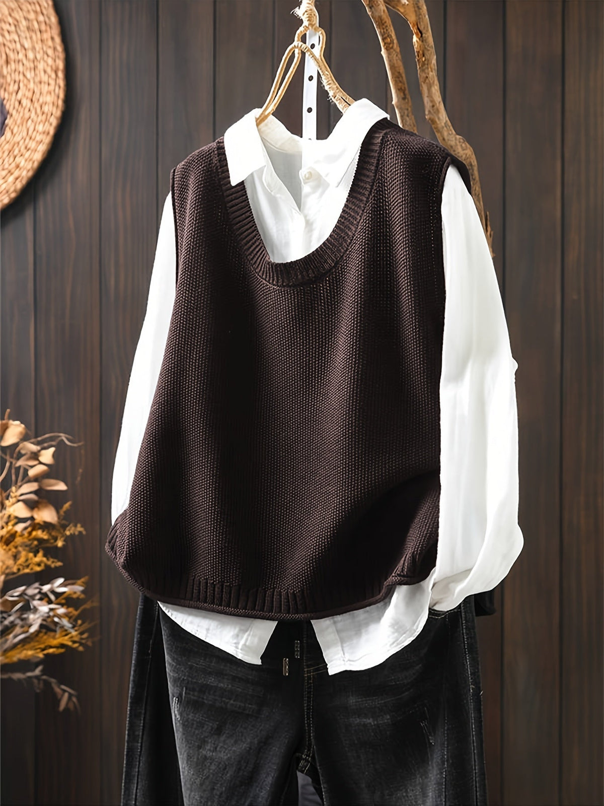 Vanthea | Women's Knit Sweater Vest and Shirt Set