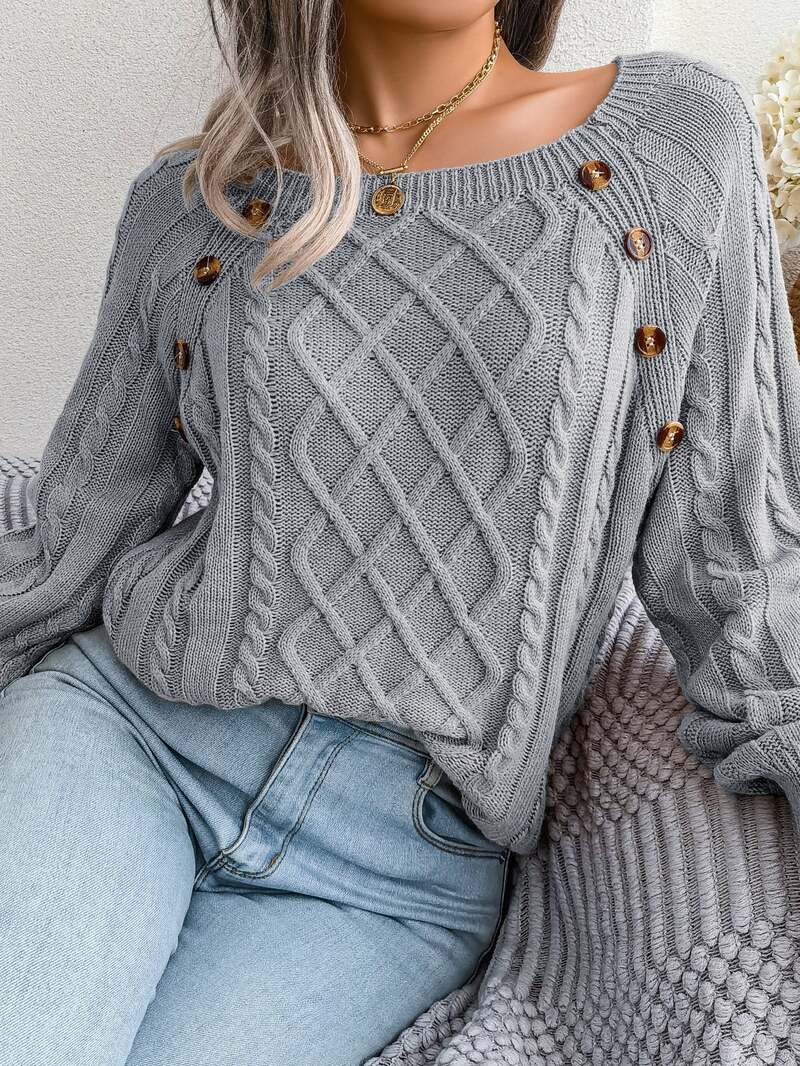 Vexara | Women's Cable Knit Button Detail Sweater